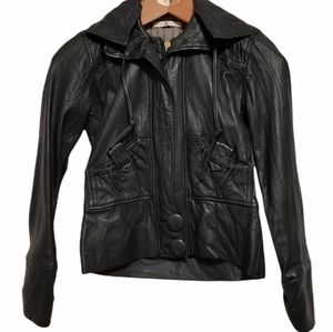 MIKE & CHRIS Genuine Leather Jacket Navy Blue/ (Grayish Blue) Detachable Hood